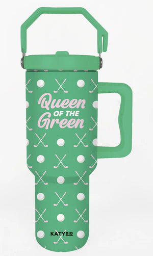 Queen of the green 38 oz tumbler green with pink design