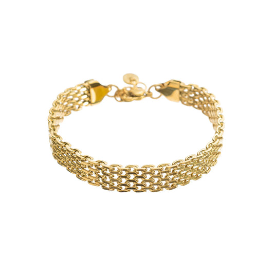 Gold chain bracelet on a white background