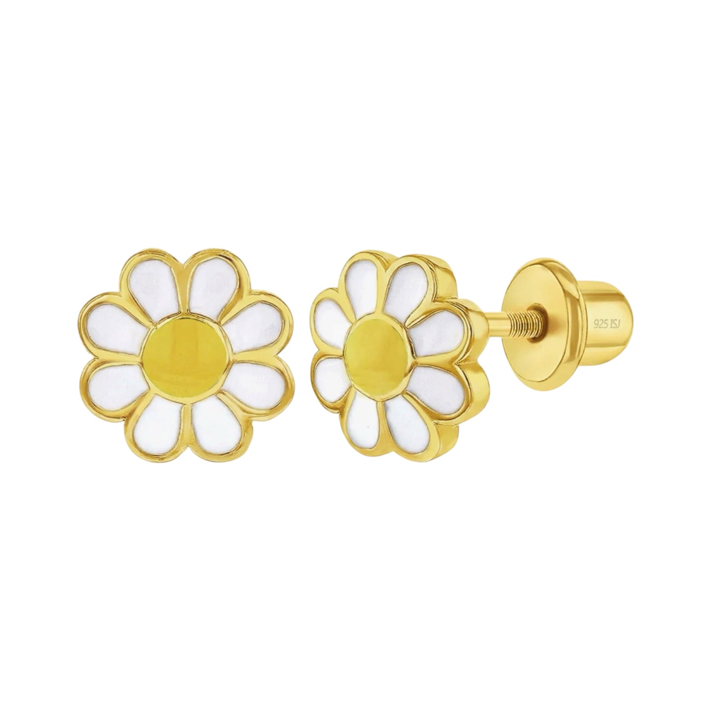 14k Gold Plated Daisy Yellow Screw Back Enamel Earrings