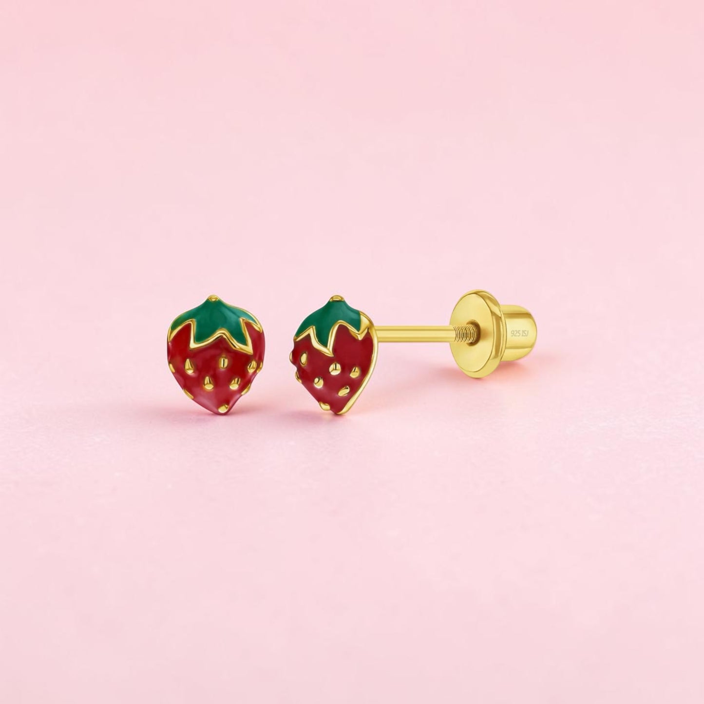 14k Gold Plated Summer Strawberry Screw Back Earring
