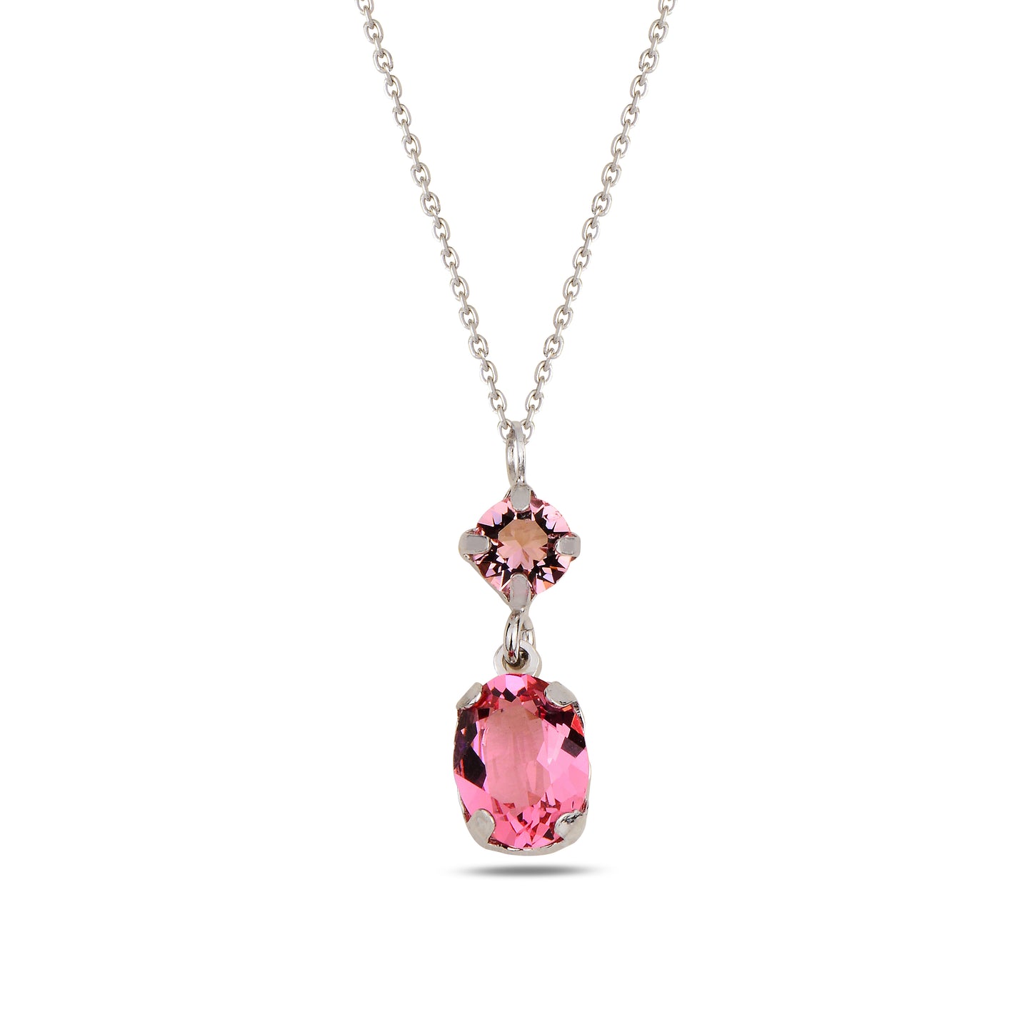 Necklace with pink swarovski crystals pendant on a white background