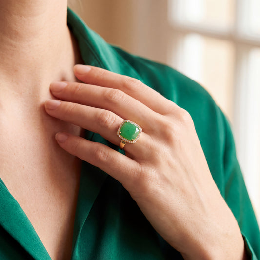 Deux 18k Yellow Gold Mint Green Emerald Quartz and White Topaz Ring
