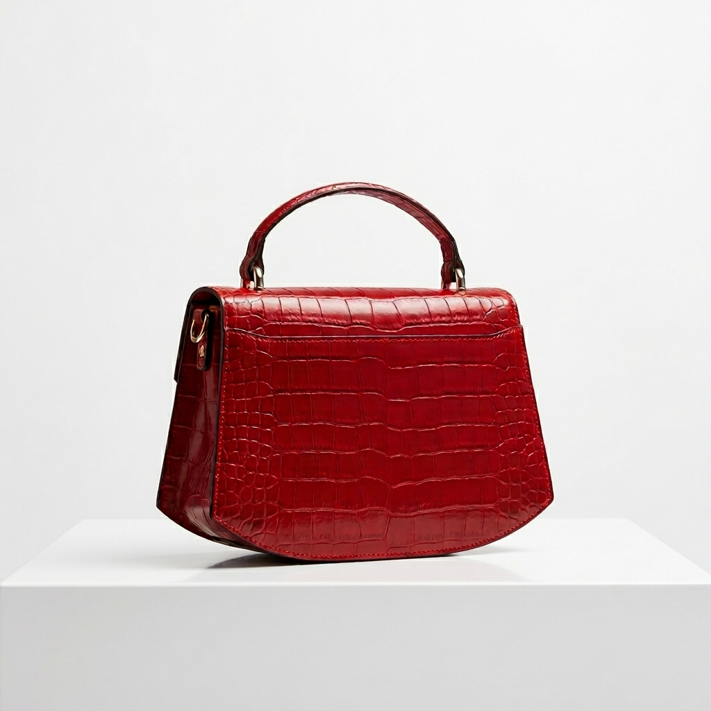 La Contessa Genuine Italian Leather Red Croc Embossed Handbag