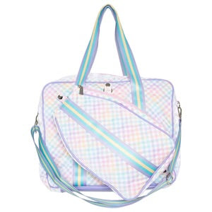 holographic bag with pastel colors on a white background