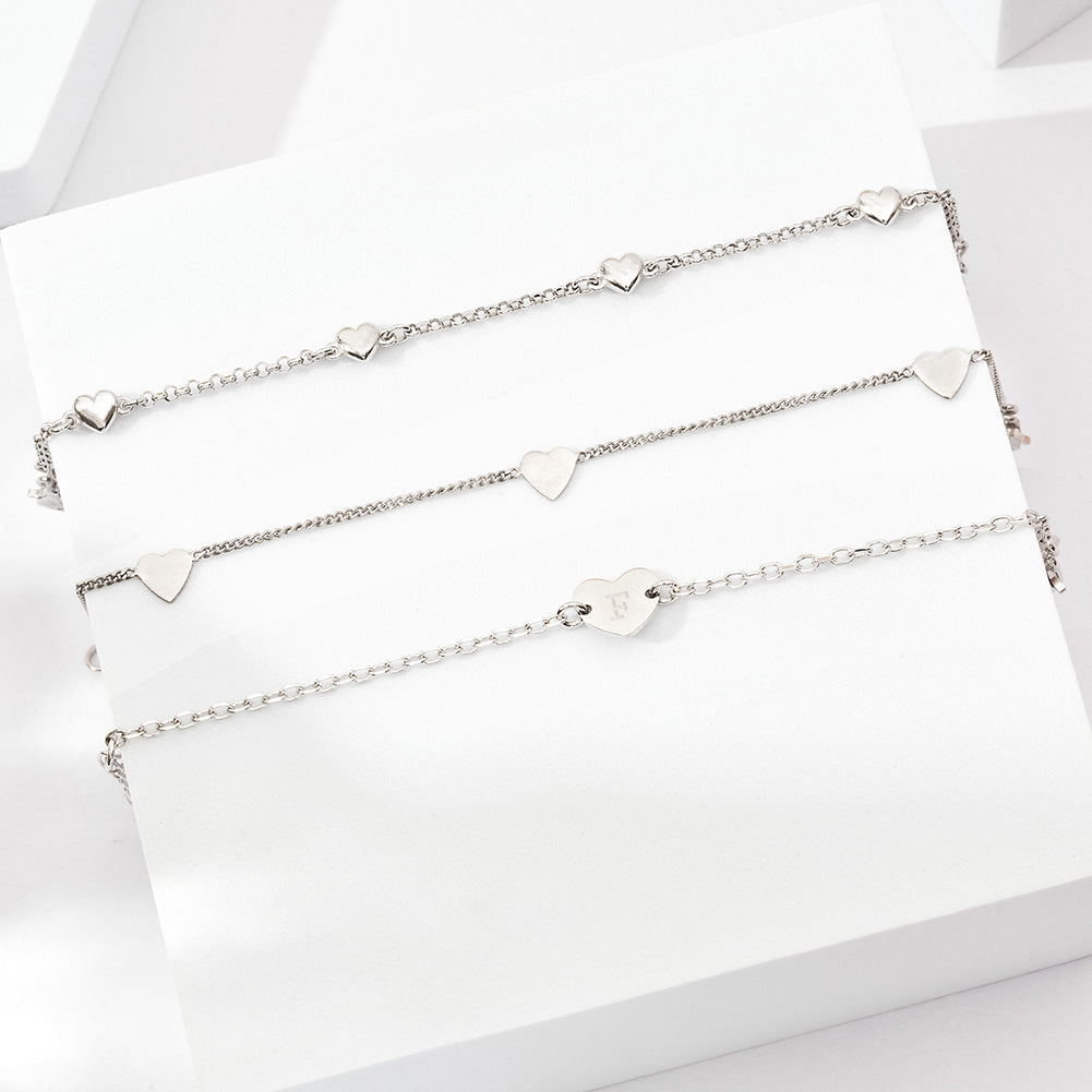 Sterling Silver Puffed Linked Hearts Link Girls Bracelet