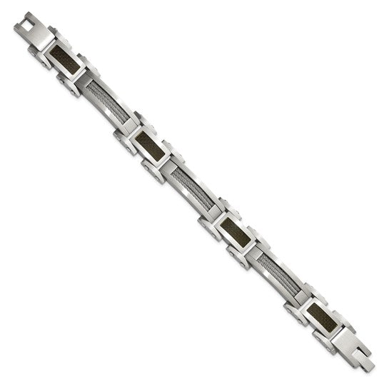 Men's Steel Bracelet with carbon fiber and cable links