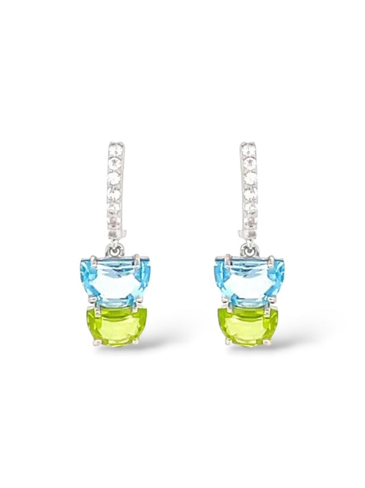 Pendulum Green Tourmaline & Blue Topaz Earrings