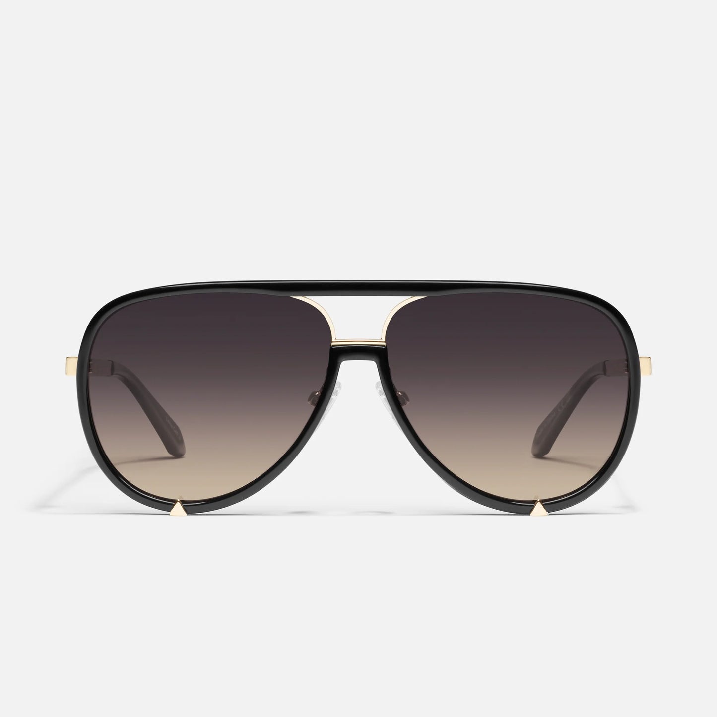 Aviator sunglasses with a black frame and gradient lenses on a white background