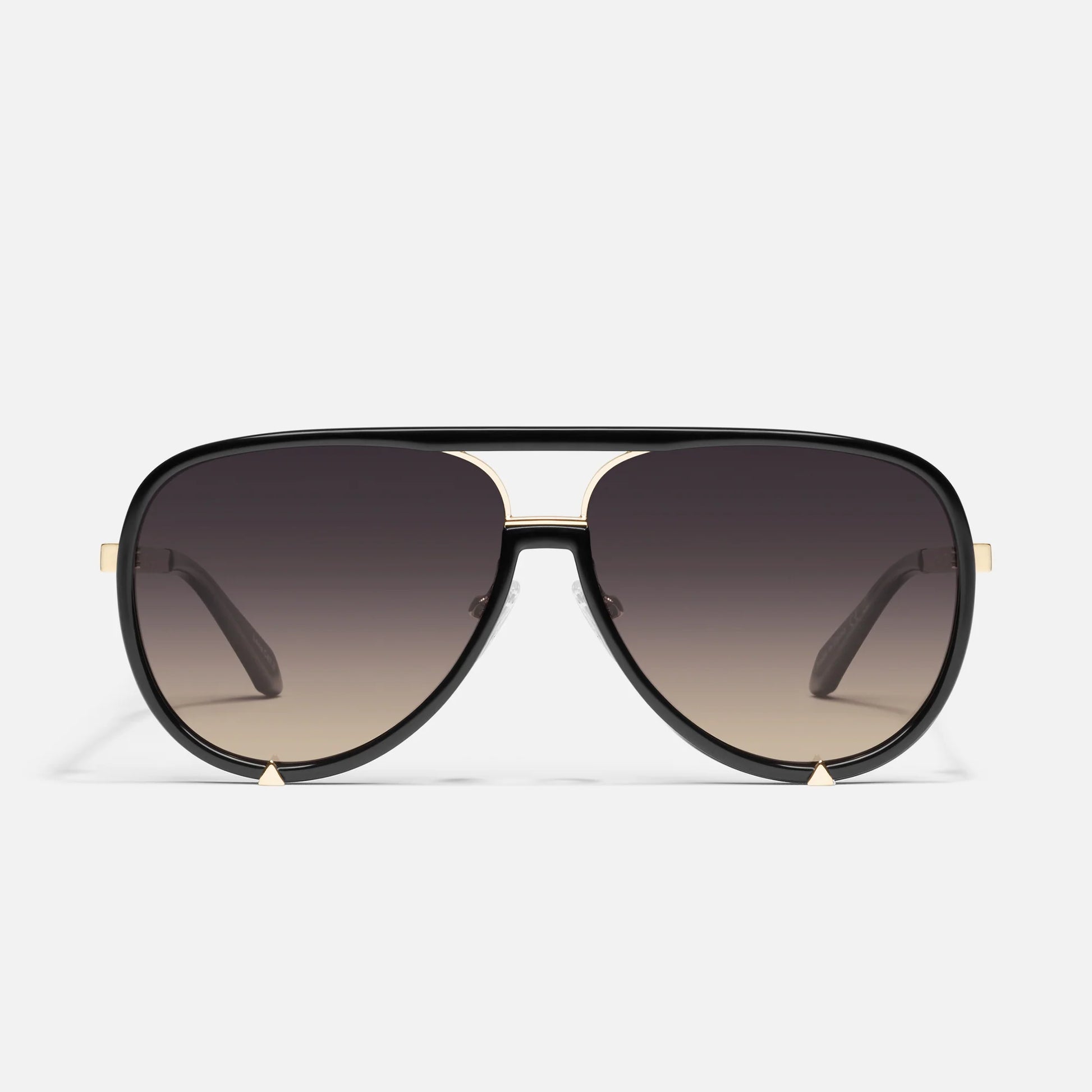 Aviator sunglasses with a black frame and gradient lenses on a white background