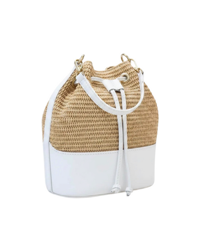 Bella Riviera Italian Leather & Raffia Bucket Bag