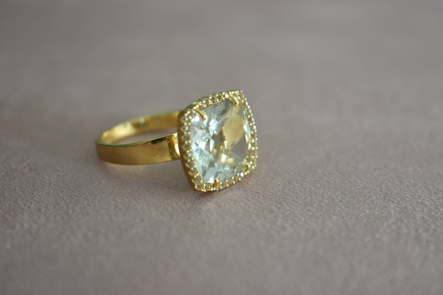 Deux 18k Gold Prasiolite Gemstone Ring