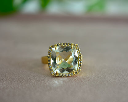 Deux 18k Gold Prasiolite Gemstone Ring
