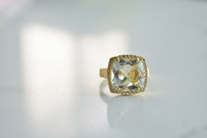Deux 18k Gold Prasiolite Gemstone Ring