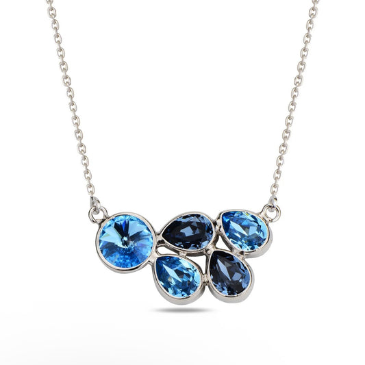 Necklace with blue Swarovski crystals on a white background