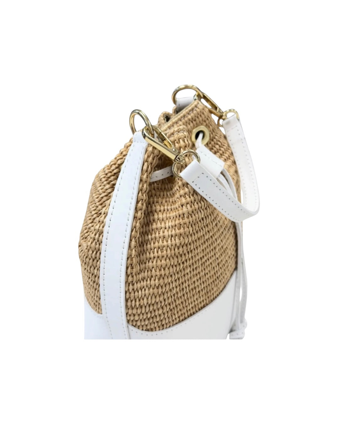 Bella Riviera Italian Leather & Raffia Bucket Bag
