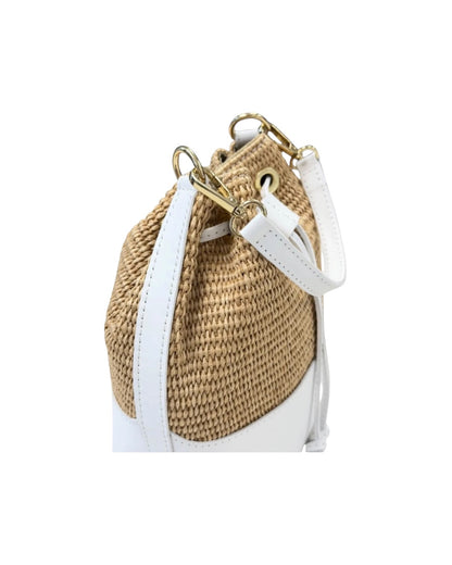 Bella Riviera Italian Leather & Raffia Bucket Bag