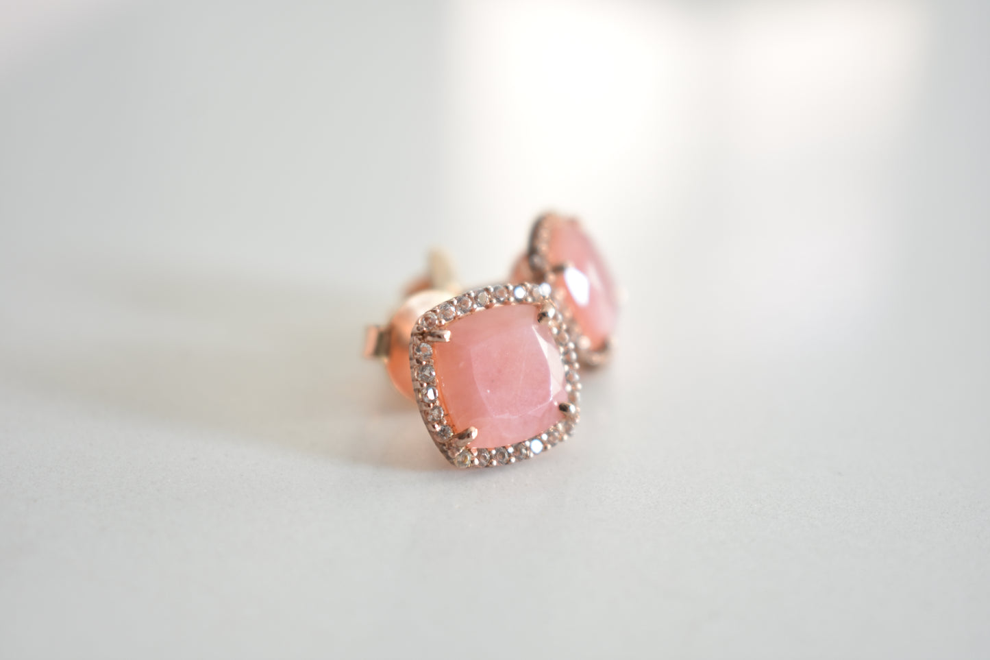Deux 18K Rose Gold Earrings with Rose Chalcedony and White Topaz Gemstones