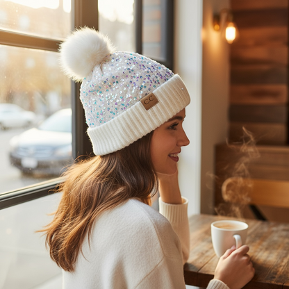 C.C Kids Pom Pom and Sequin Beanie
