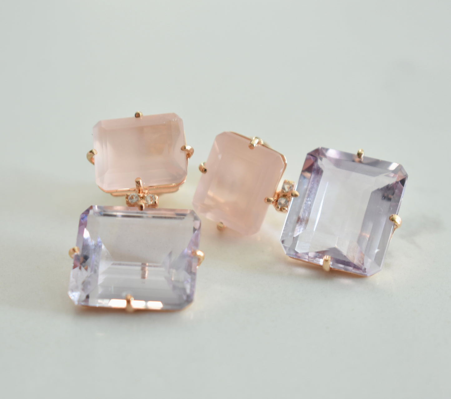 Coluna 18K Gold Earrings with Pink Amethyst and Rose Quartz Gemstones