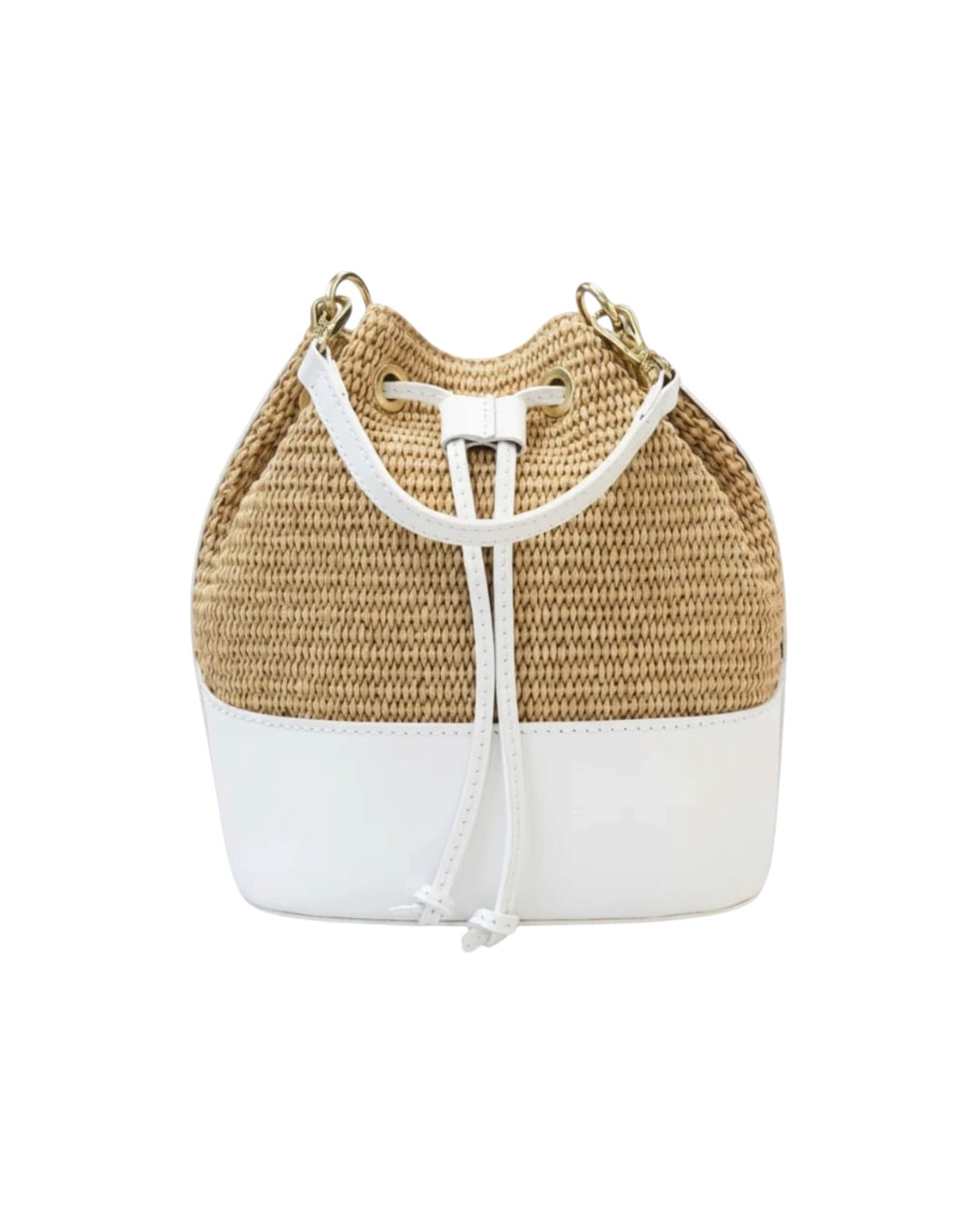 Bella Riviera Italian Leather & Raffia Bucket Bag