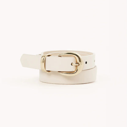 White belt with a gold buckle on a white background