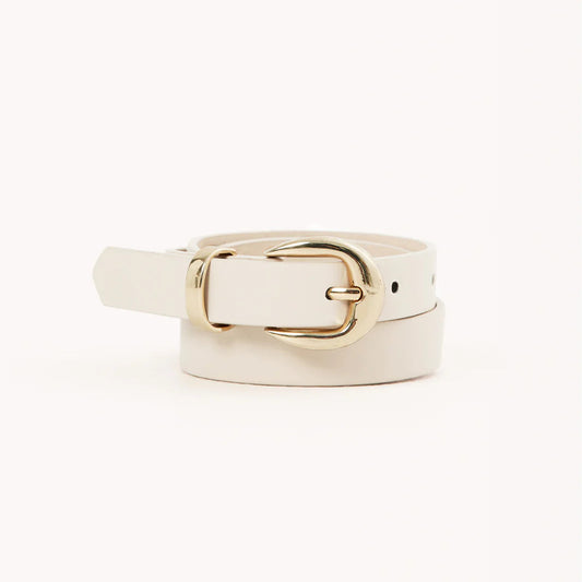 White belt with a gold buckle on a white background
