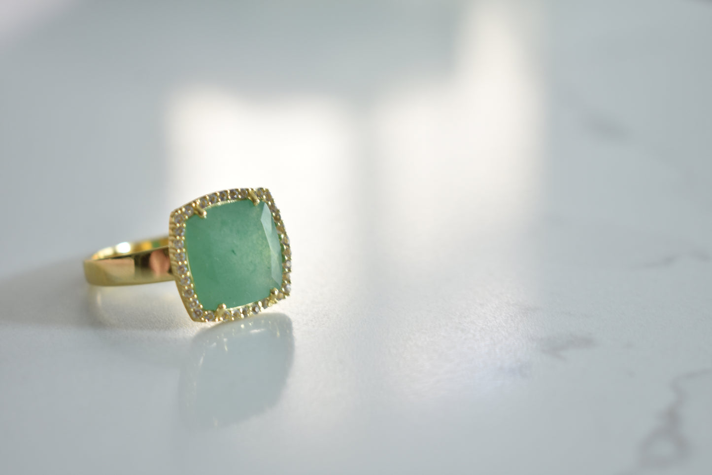 Deux 18k Yellow Gold Mint Green Emerald Quartz and White Topaz Ring