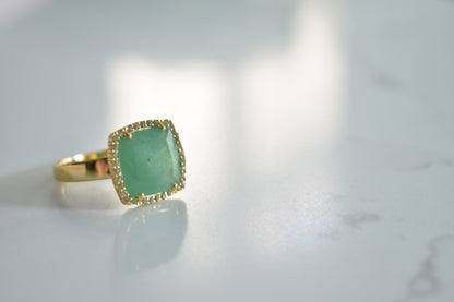 Deux 18k Yellow Gold Mint Green Emerald Quartz and White Topaz Ring