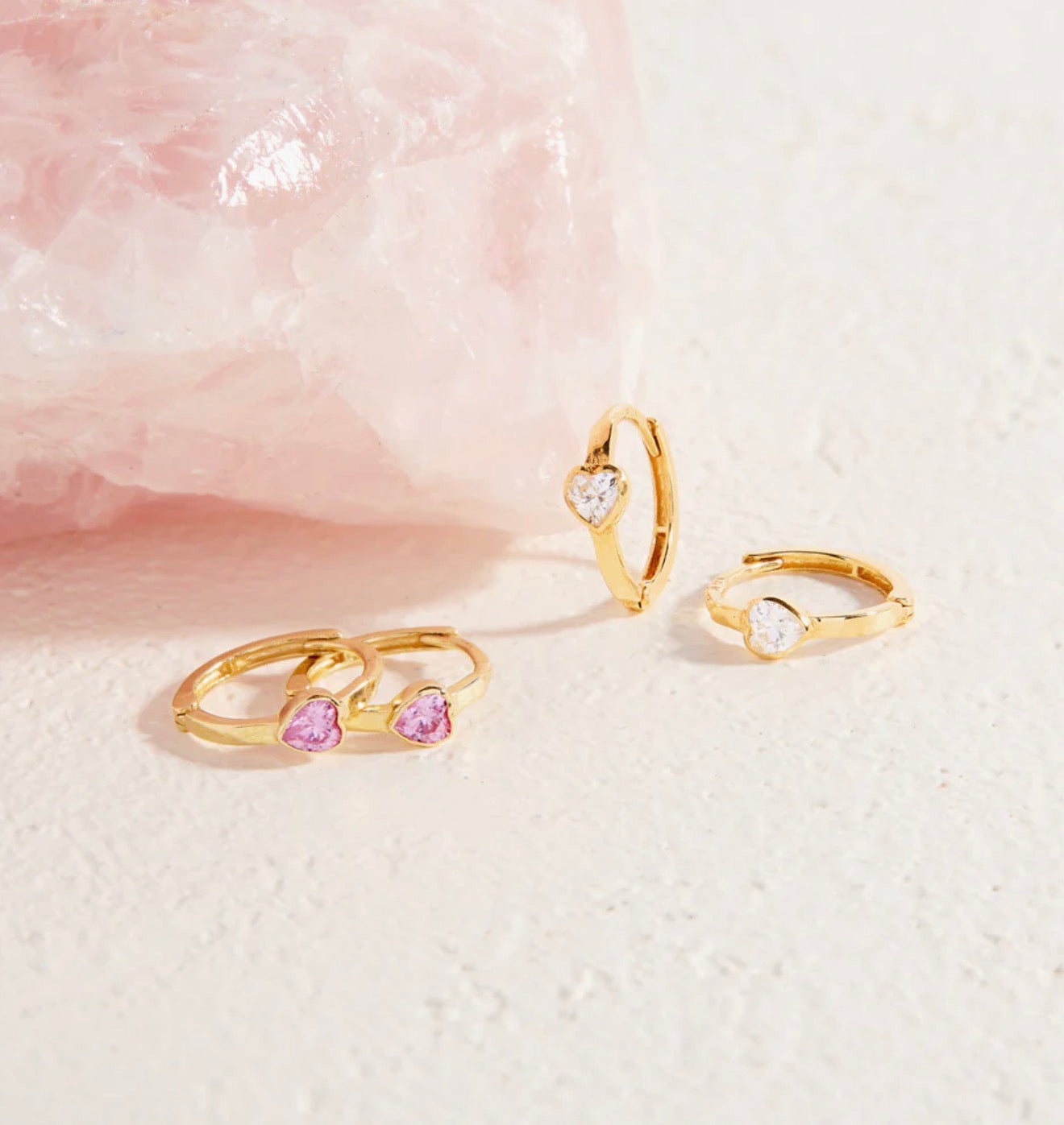 14k Gold Pink Heart Girls Hoop Earrings