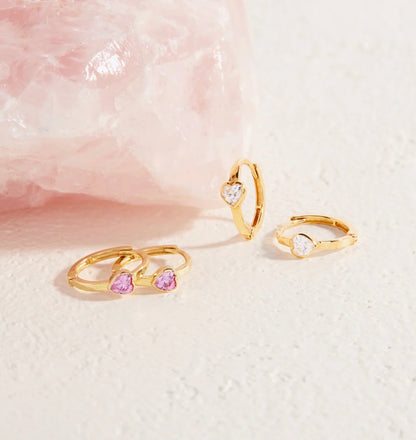14k Gold Pink Heart Girls Hoop Earrings