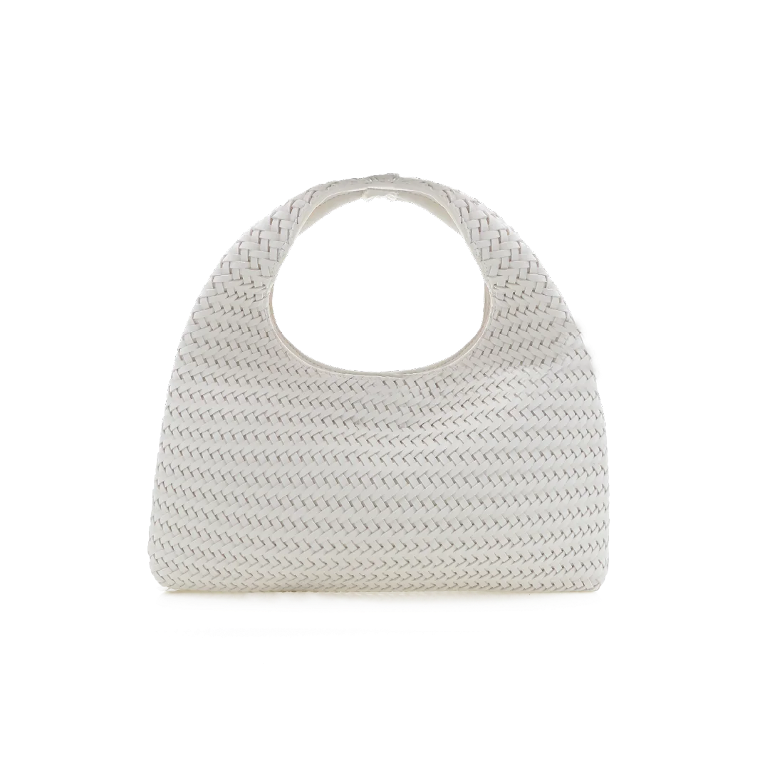 White woven handbag on a white background