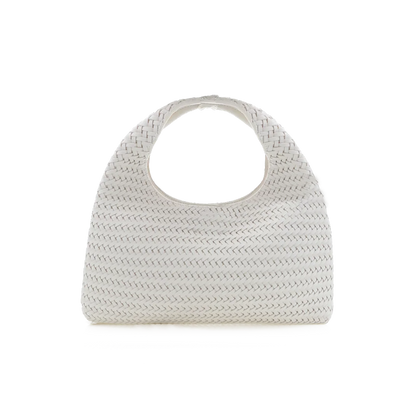 White woven handbag on a white background