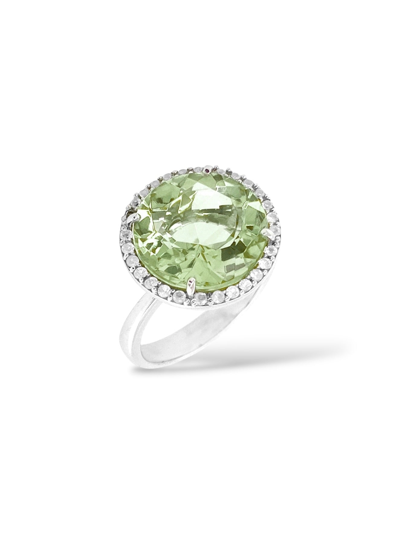 Signature Prasiolite & White Topaz Halo Ring