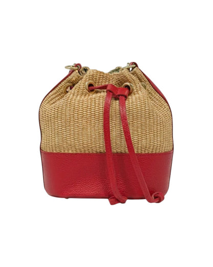 Bella Riviera Italian Leather & Raffia Bucket Bag