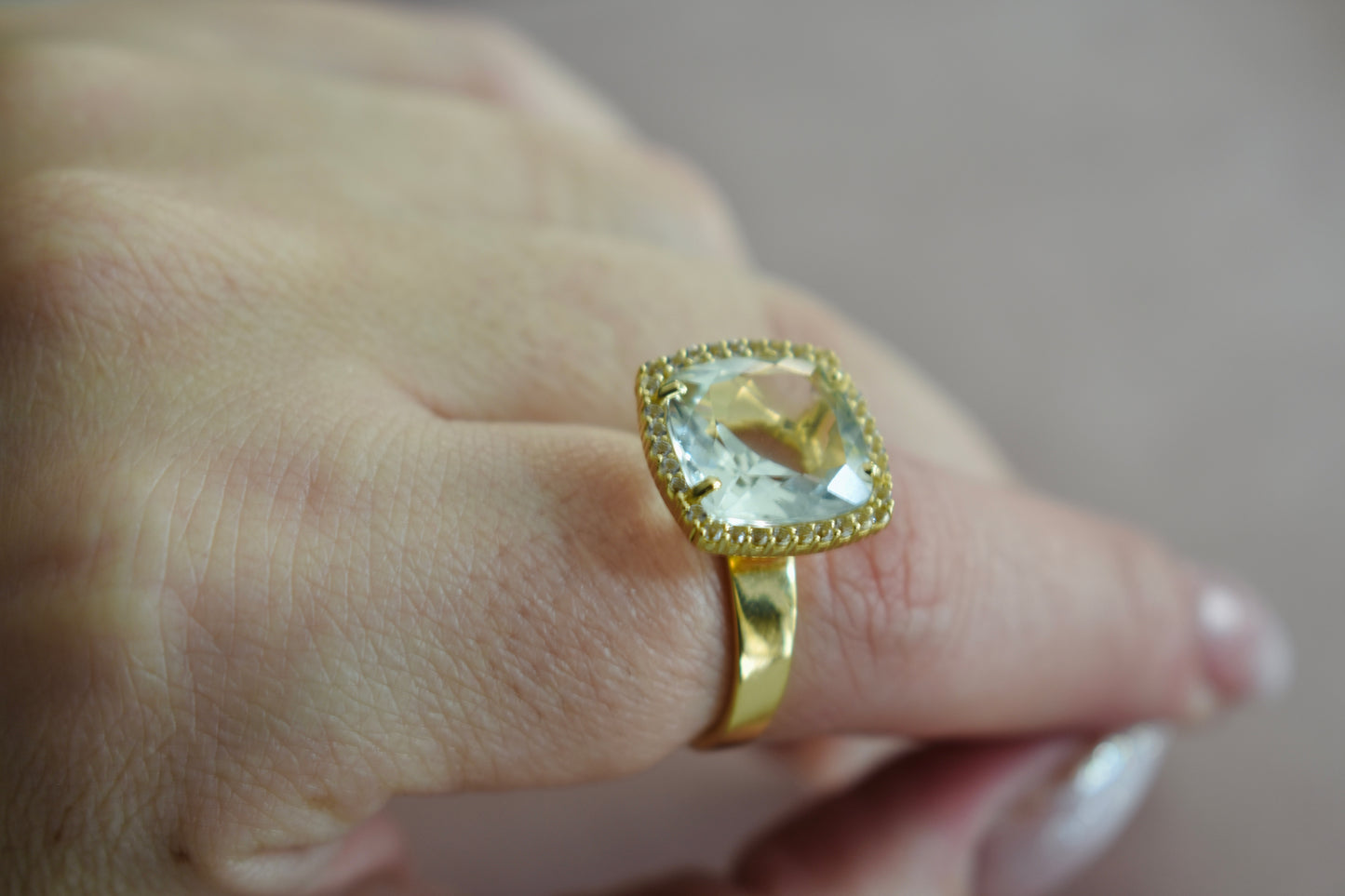 Deux 18k Gold Prasiolite Gemstone Ring