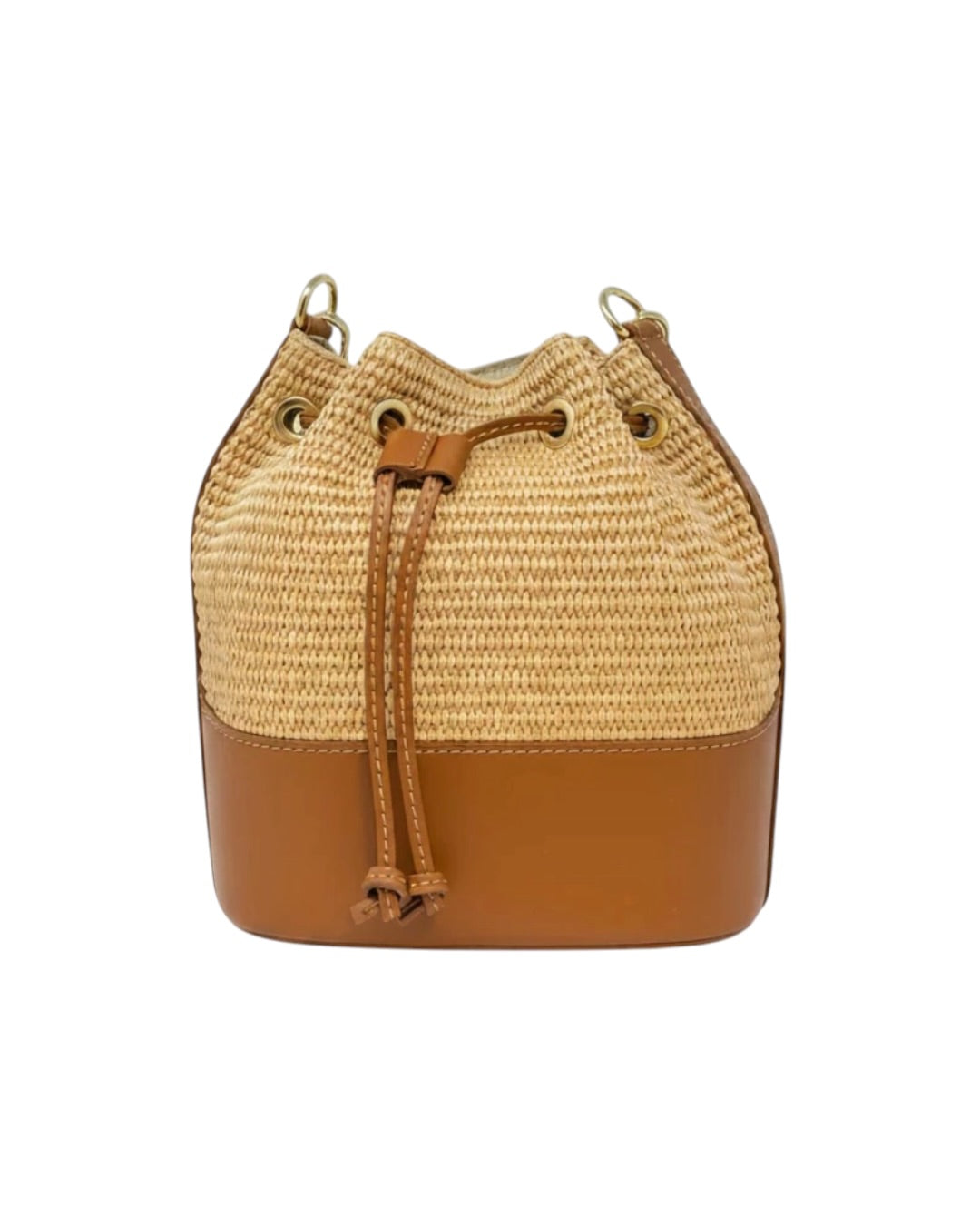 Bella Riviera Italian Leather & Raffia Bucket Bag