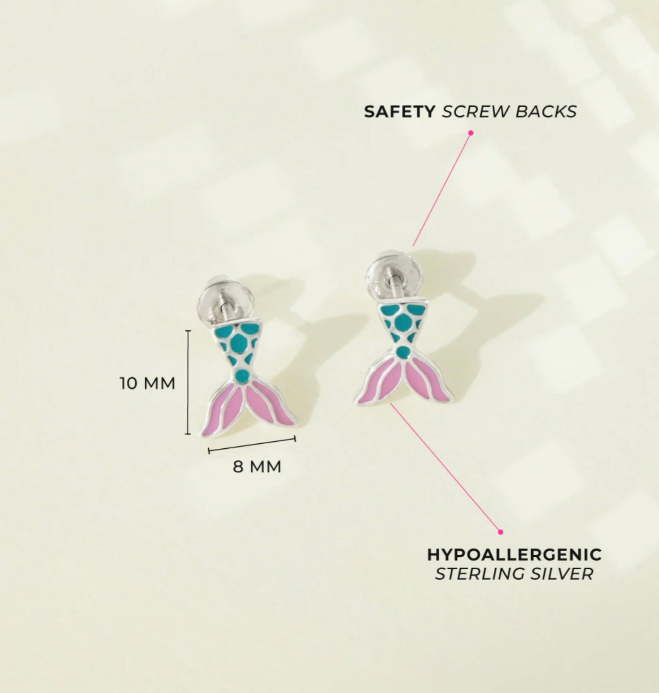 Mermaid Tail Sterling Silver Screw Back Enamel Earrings
