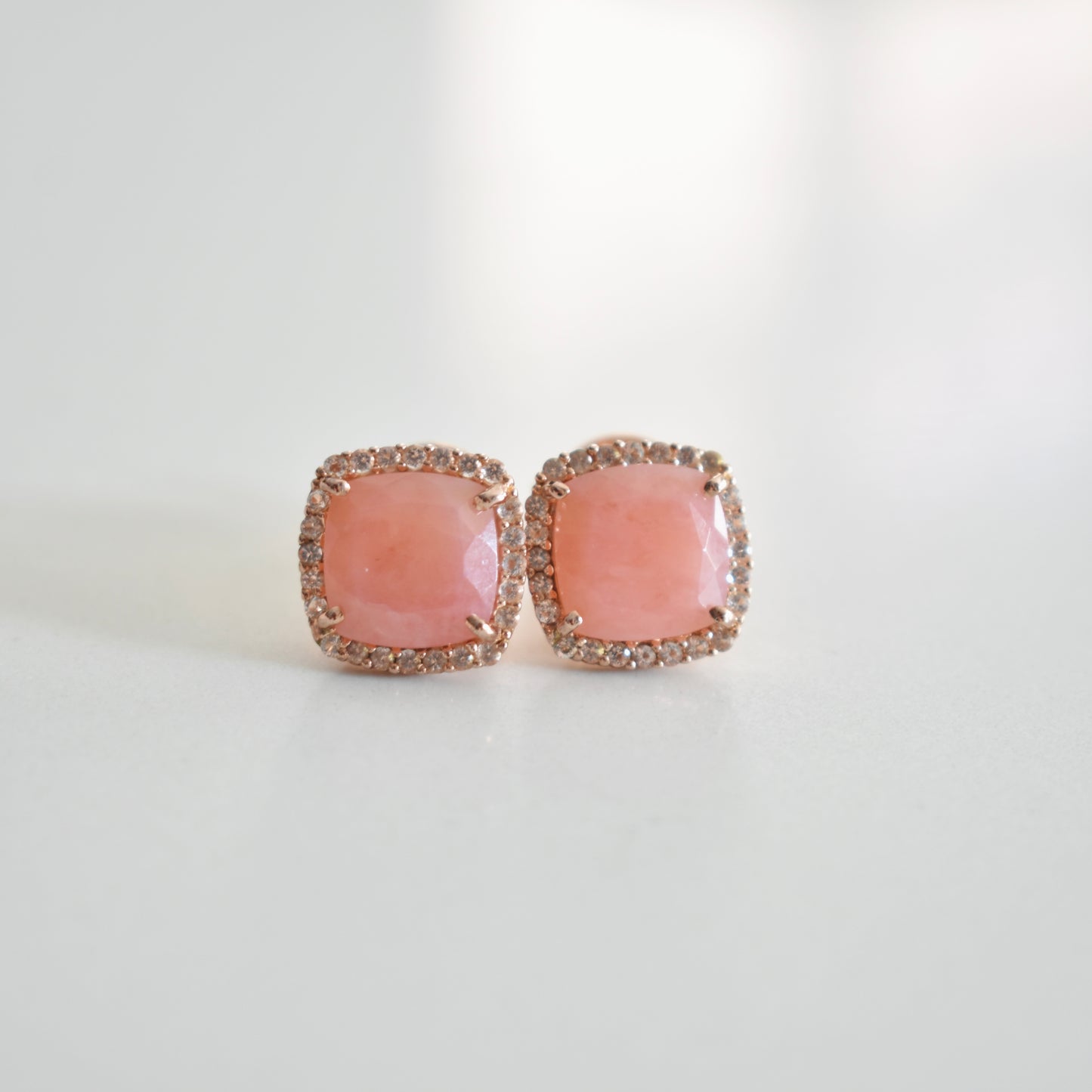 Deux 18K Rose Gold Earrings with Rose Chalcedony and White Topaz Gemstones