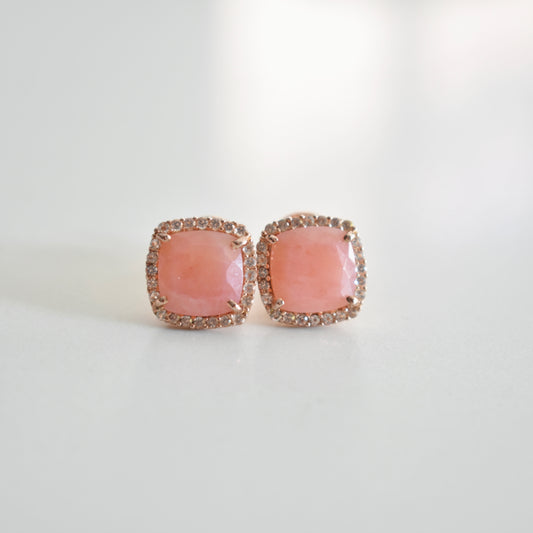 Deux 18K Rose Gold Earrings with Rose Chalcedony and White Topaz Gemstones