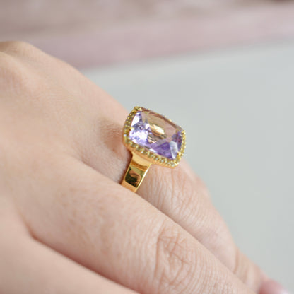 Deux 18k Yellow Gold Lilac Opal Amethyst and White Topaz Ring