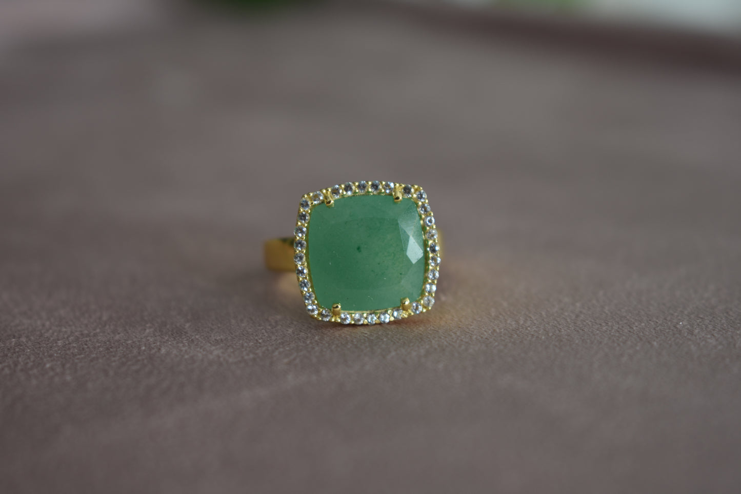 Deux 18k Yellow Gold Mint Green Emerald Quartz and White Topaz Ring