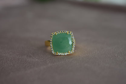 Deux 18k Yellow Gold Mint Green Emerald Quartz and White Topaz Ring