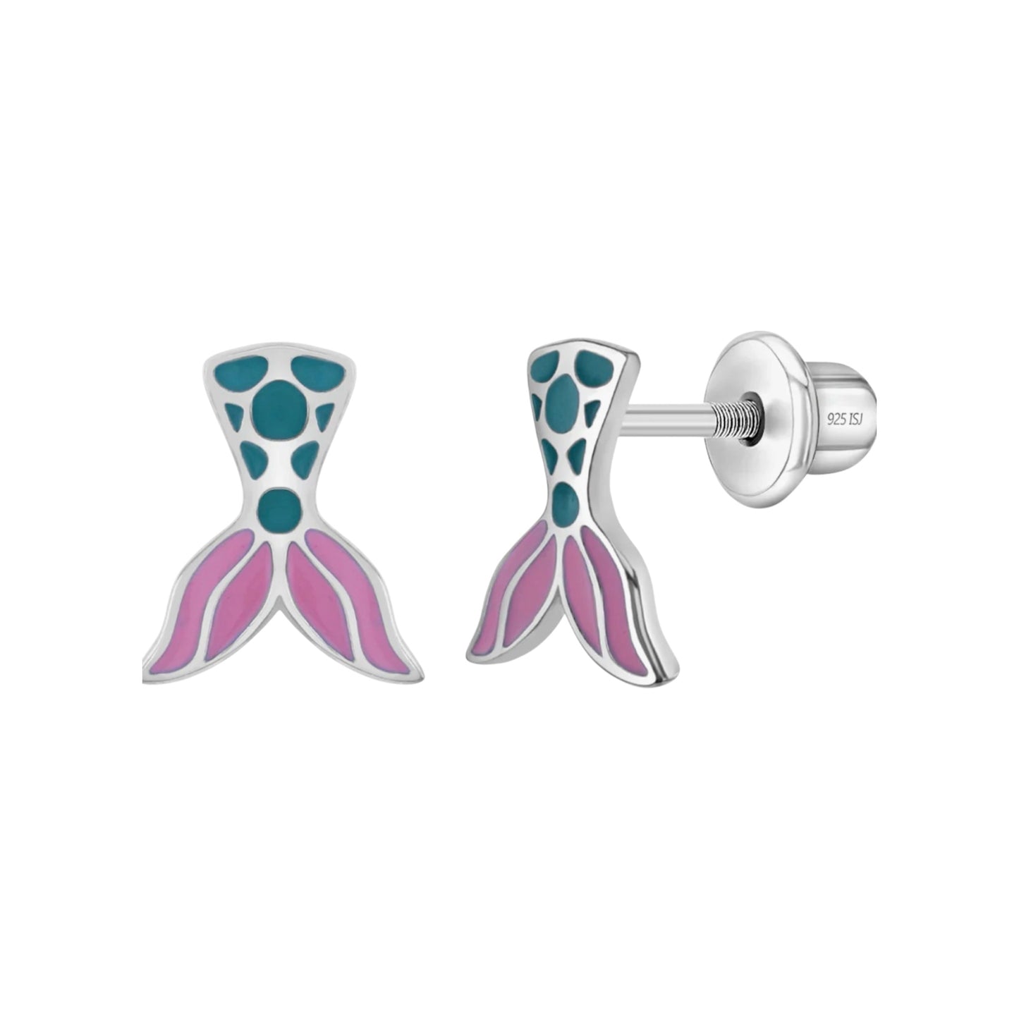 Mermaid Tail Sterling Silver Screw Back Enamel Earrings