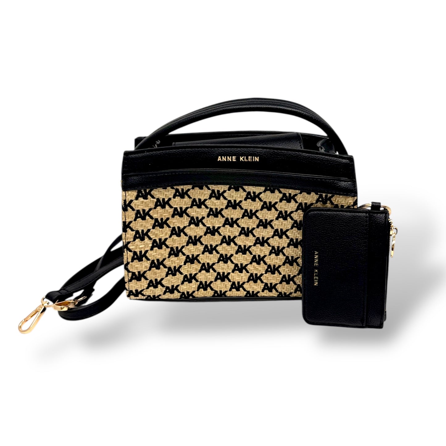 Anne Klein Logo Straw Satchel w/ Card Case