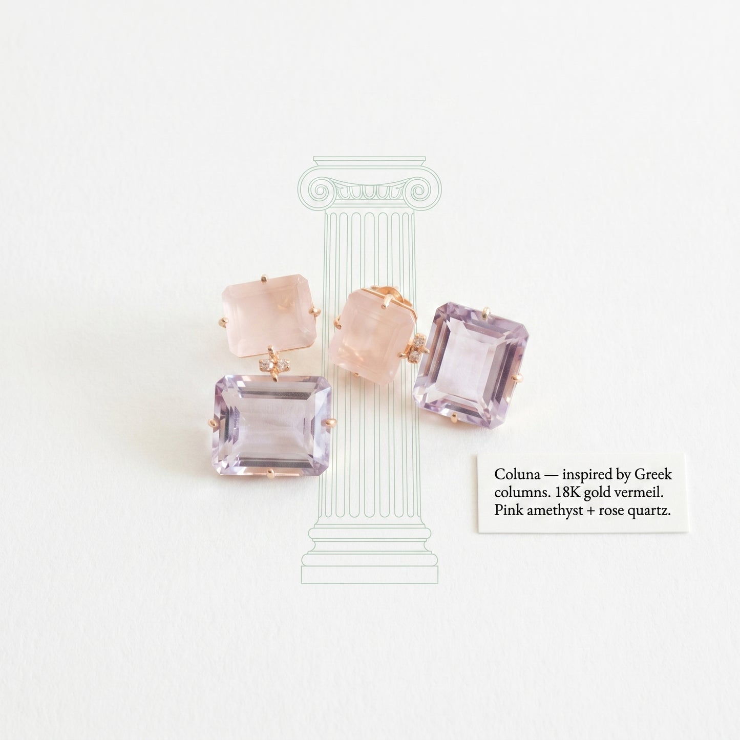Coluna 18K Gold Earrings with Pink Amethyst and Rose Quartz Gemstones