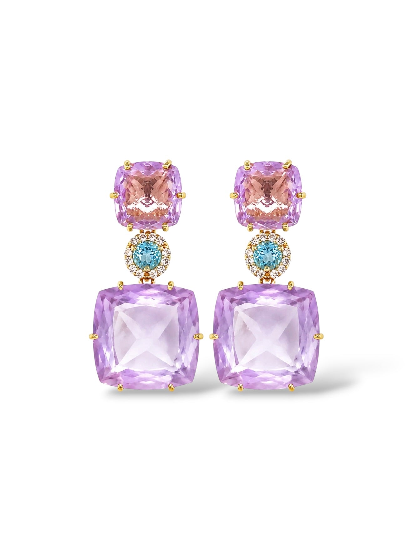 Deux Rose de France Amethyst & Blue Topaz Earrings