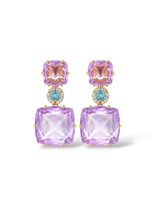 Deux Rose de France Amethyst & Blue Topaz Earrings
