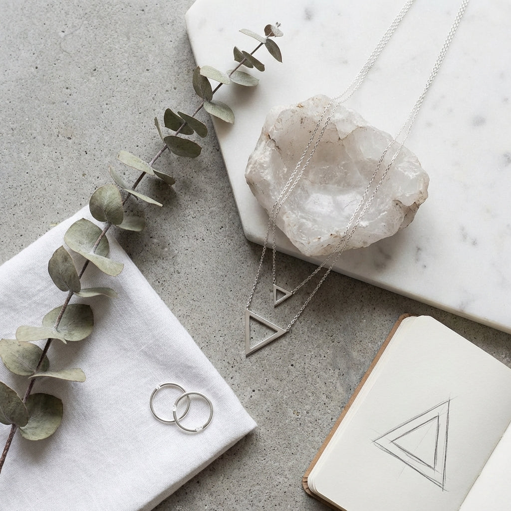 Double Triangle Silver Minimalist Necklace