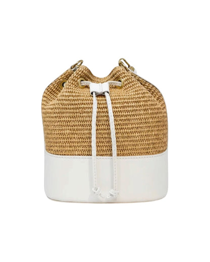 Bella Riviera Italian Leather & Raffia Bucket Bag