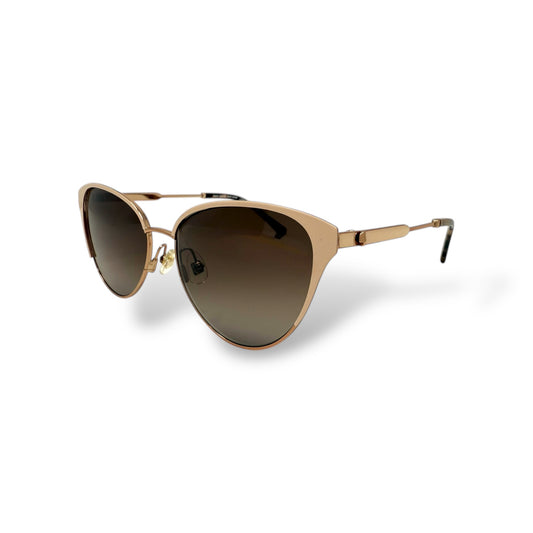 Kate Spade - Ianna Sunglasses gold frame with brown tortoise shell arm tips and cream color frame design. front, corner view